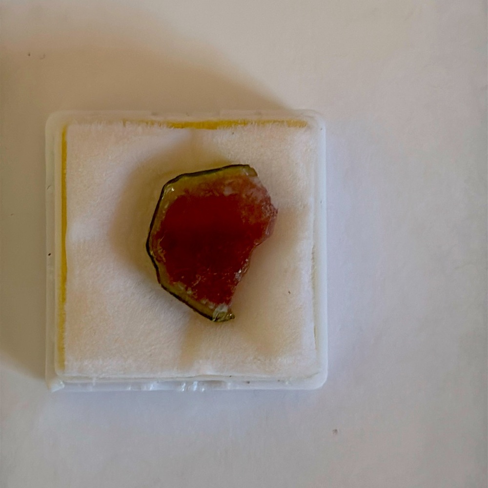Beautiful watermelon tourmaline slice with deep red core.